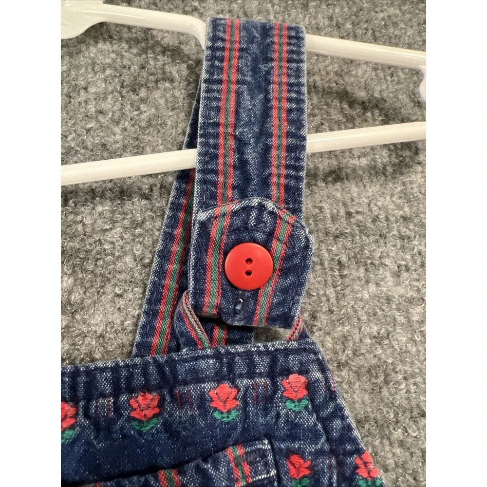 Rare Vintage OshKosh B'Gosh Floral Rose Denim Jumper Dress 18M Made in USA